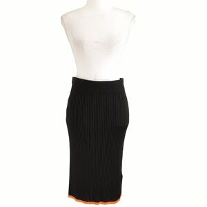 TIGER OF SWEDEN ELAIA BLACK NEON ORANGE HEMLINE STRIPE RIBBED PENCIL SKIRT - 6